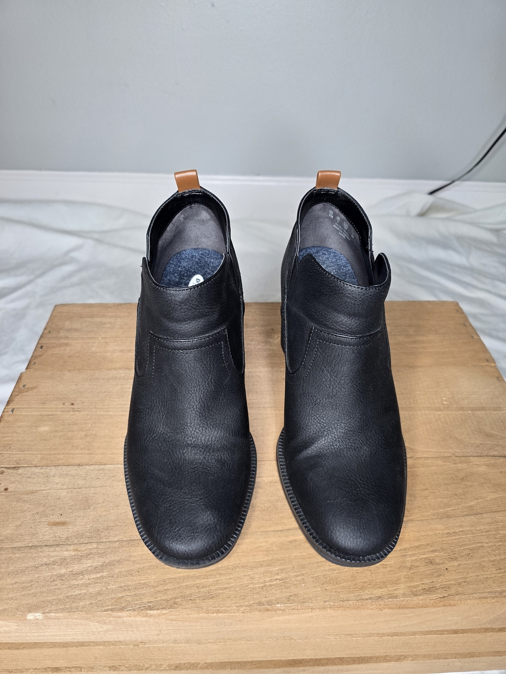 Dr. Scholl's Black Ankle Chelsea Booties with Tan Pull Tabs